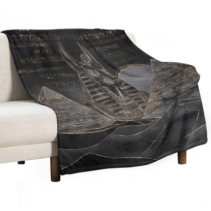 Anubis on Egyptian Pyramids Landscape Throw Blanket