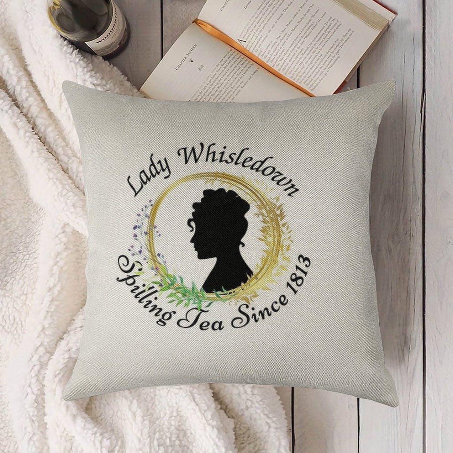 Lady Whisledown Society Paper Spilling The Tea Since 1813 Linen Throw Pillow Cover