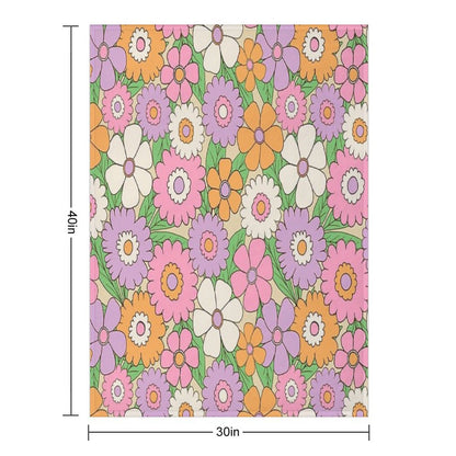 Groovy Retro Flower Power Pattern in Lilac, Pink And Orange Throw Blanket
