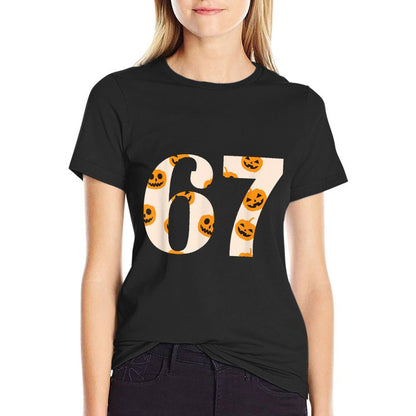 67 Halloween Fall Pumpkin Pattern 6 7 Meme Trendy Funny  Lightweight T-Shirt