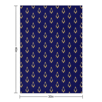 Freemason Pattern Gold Blue Square & Compass Masonic Throw Blanket