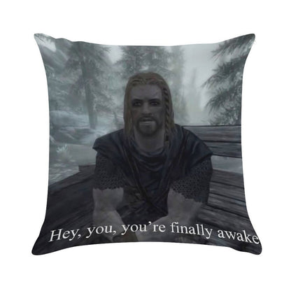 Hey You’re Finally Awake Soft Fade-Resistant Throw Pillow