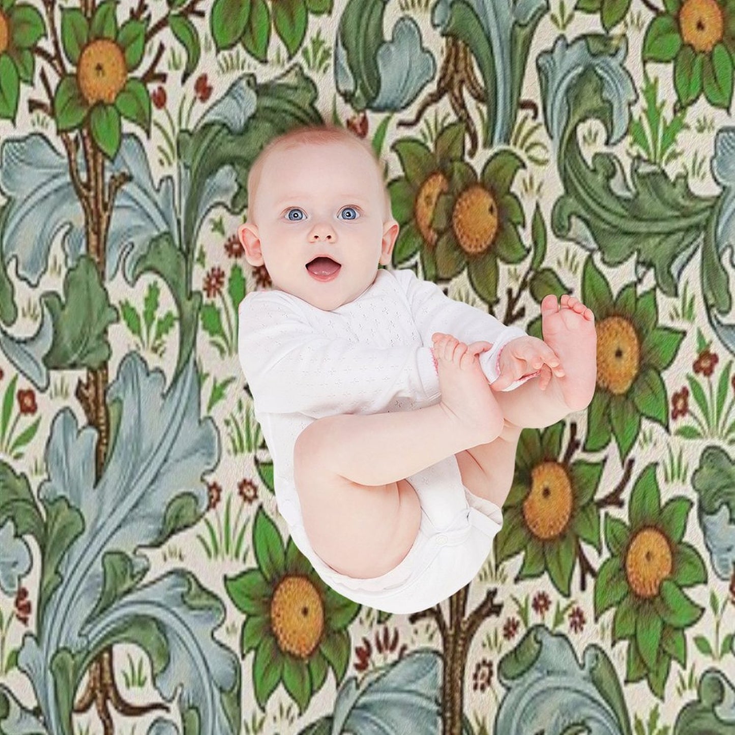 ORANGE TREE WITH BLUE GREEN LEAVES ,FLOWERS Soft Floral Art Nouveau Pattern Throw Blanket