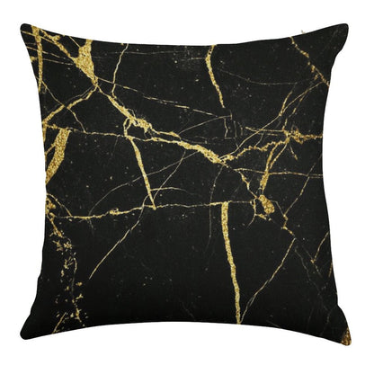 Luxe Black And Gold Marble Linen Throw Pillow Cover