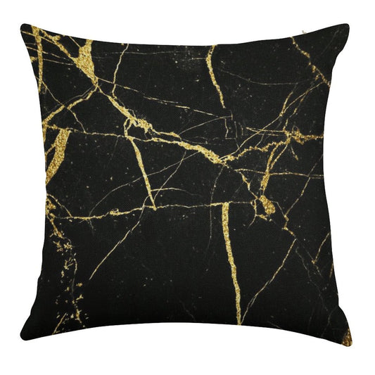 Luxe Black And Gold Marble Linen Throw Pillow Cover