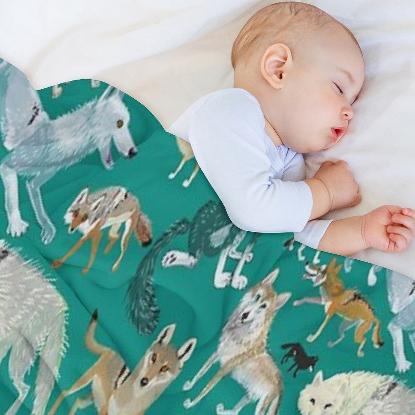 Wolves of The World (Green Pattern) Throw Blanket