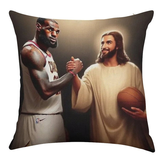 Lebron James + Jesus Linen Throw Pillow Cover