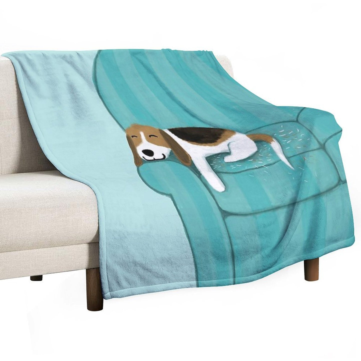 Happy Couch Dog  Cute Beagle Throw Blanket