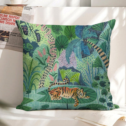 Jungle Tiger Linen Throw Pillow Cover