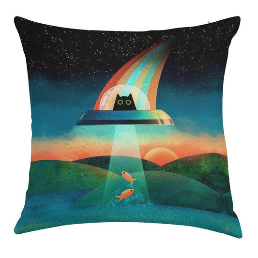 The Purrfect Alien Linen Throw Pillow Cover