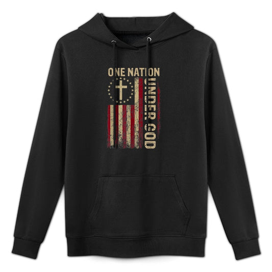 One Nation Under God 4th Of July Patriotic Christian Kangaroo Pocket Hoodie