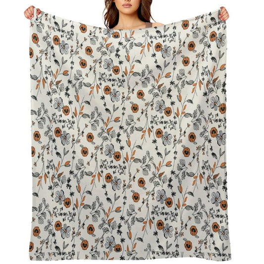 Orange Flower Pattern Throw Blanket