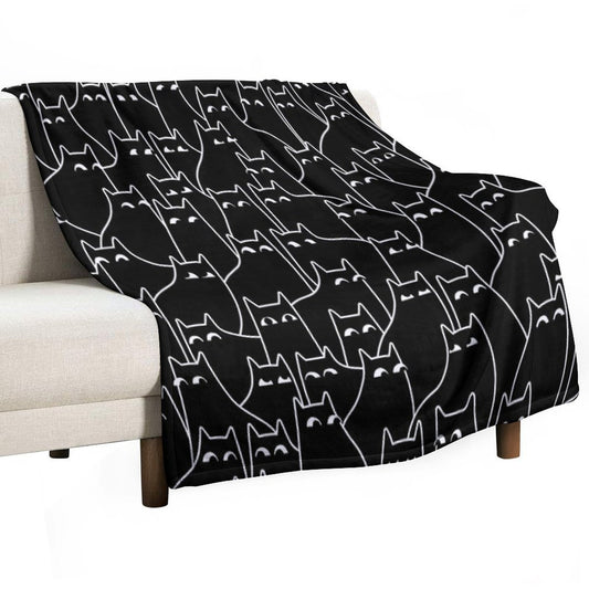 Suspicious Cats (Minimal White Linework Version) Throw Blanket