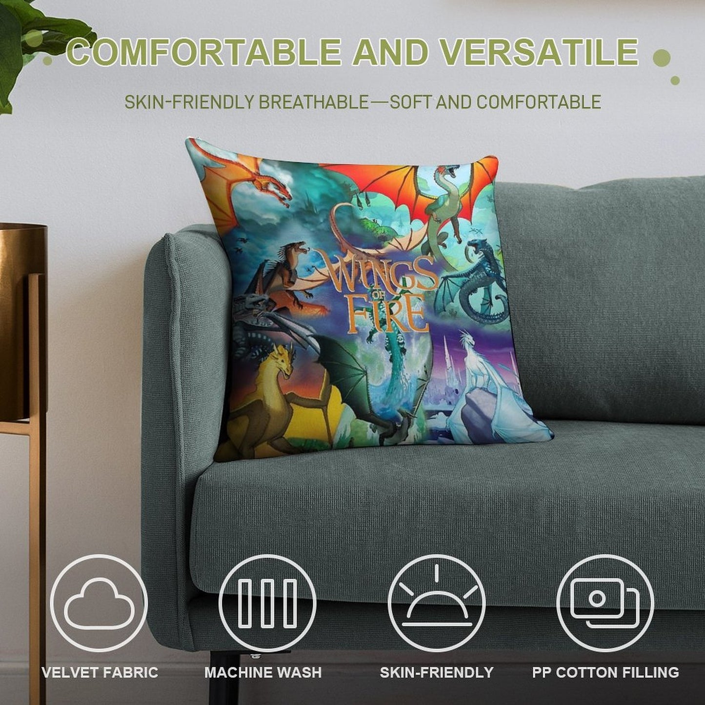 Wings of Fire All Dragon Series Soft Hidden Zipper Throw Pillow