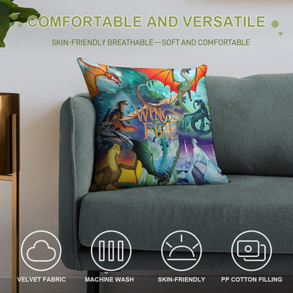 Wings of Fire All Dragon Series Soft Hidden Zipper Throw Pillow
