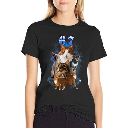 67 Meme Cats Brainrotns Gifts Funny Cat 6 7  Vintage-inspired T-Shirt