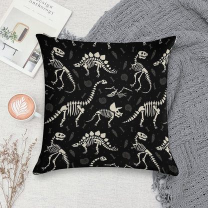 Dinosaur Fossils in Black Soft Shrink-Resistant Throw Pillow