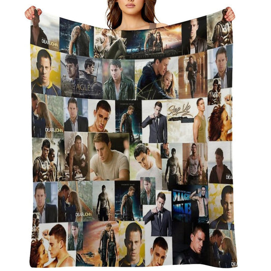 Channing Tatum Seamless Squarish Photo Collage Throw Blanket
