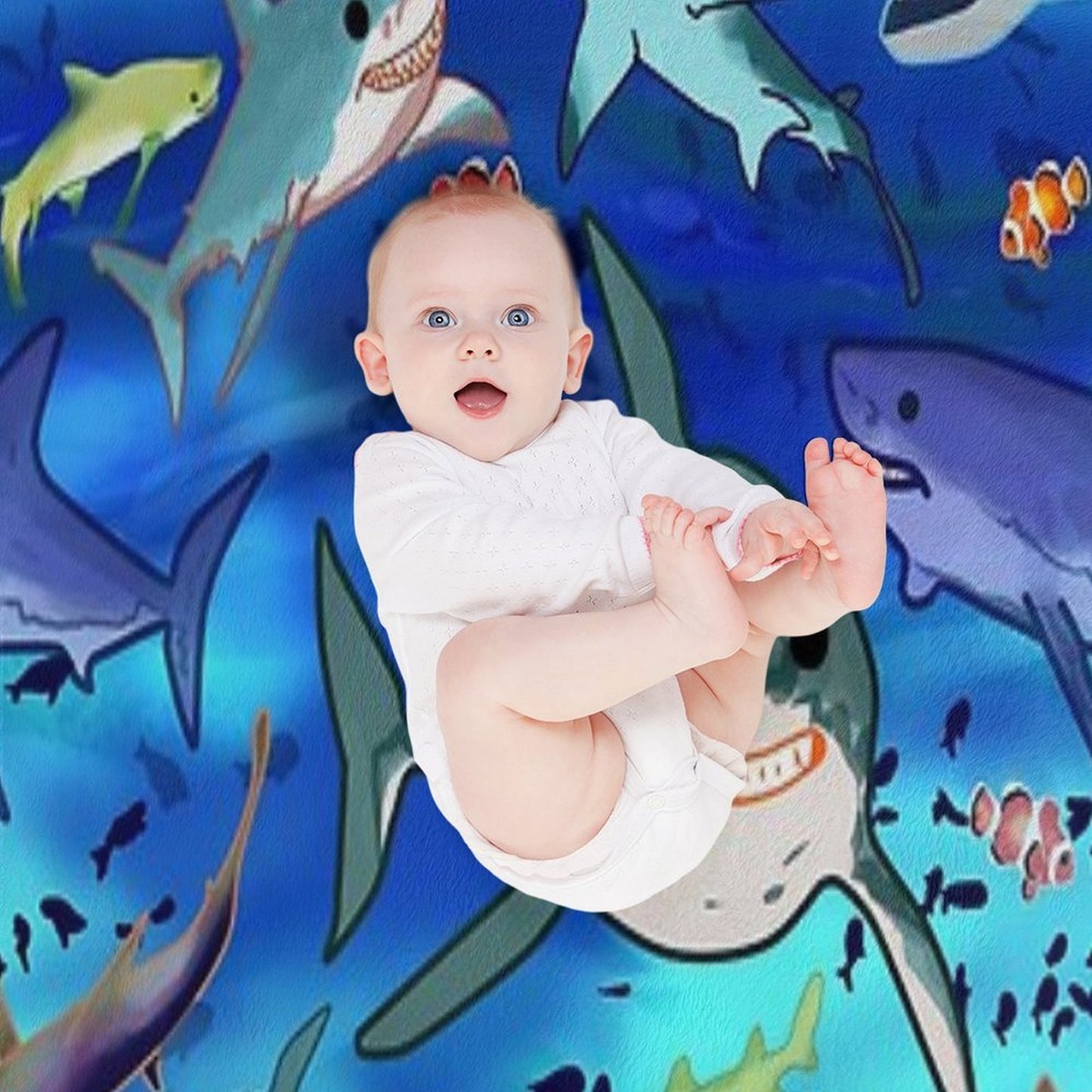 Sharks Clownfish Great White Undersea Fun Playful Kids Pattern Hammerhead Whale Shark Lemon Shark Throw Blanket