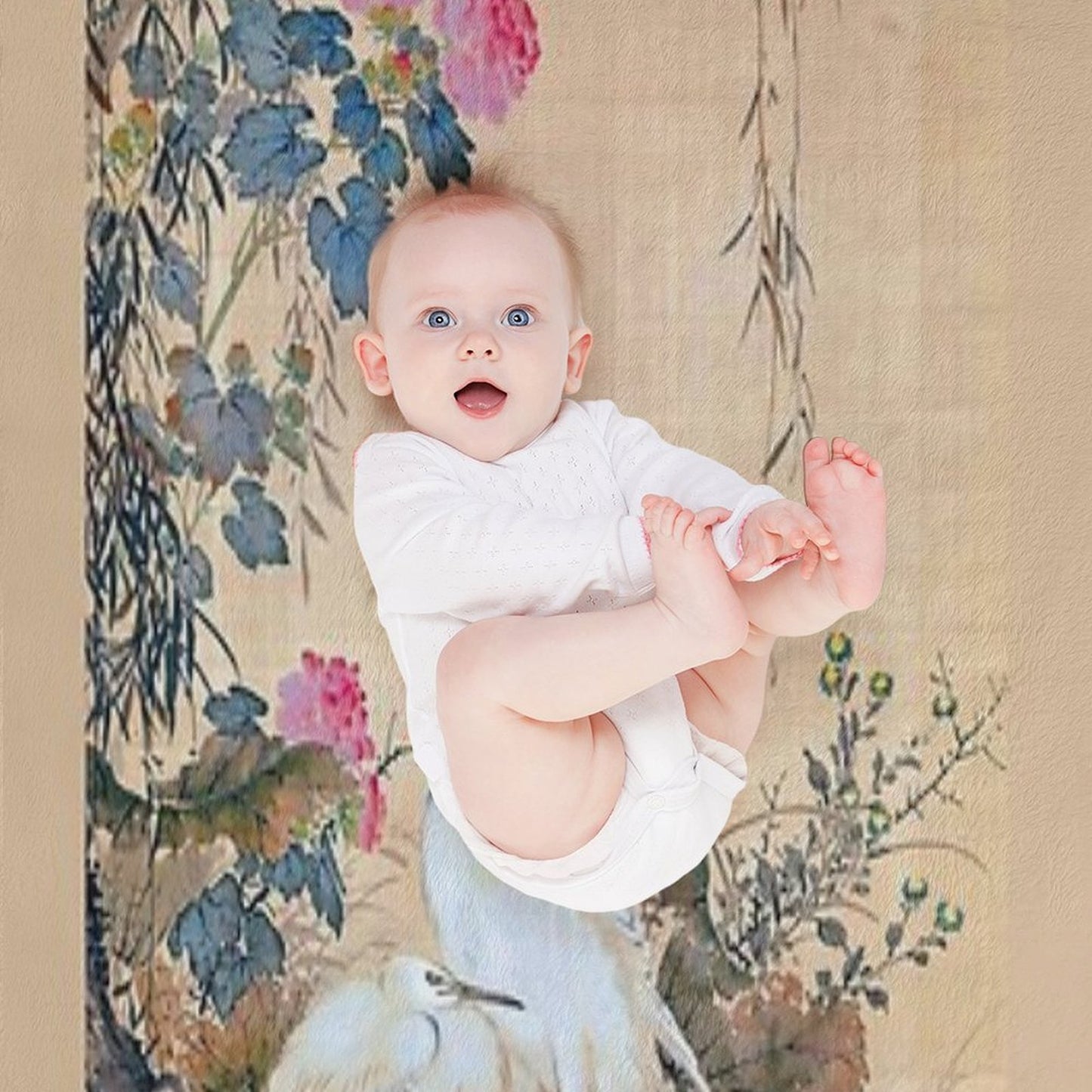 Egrets, Peonies, And Willows (Restored Japanese Artwork) Throw Blanket