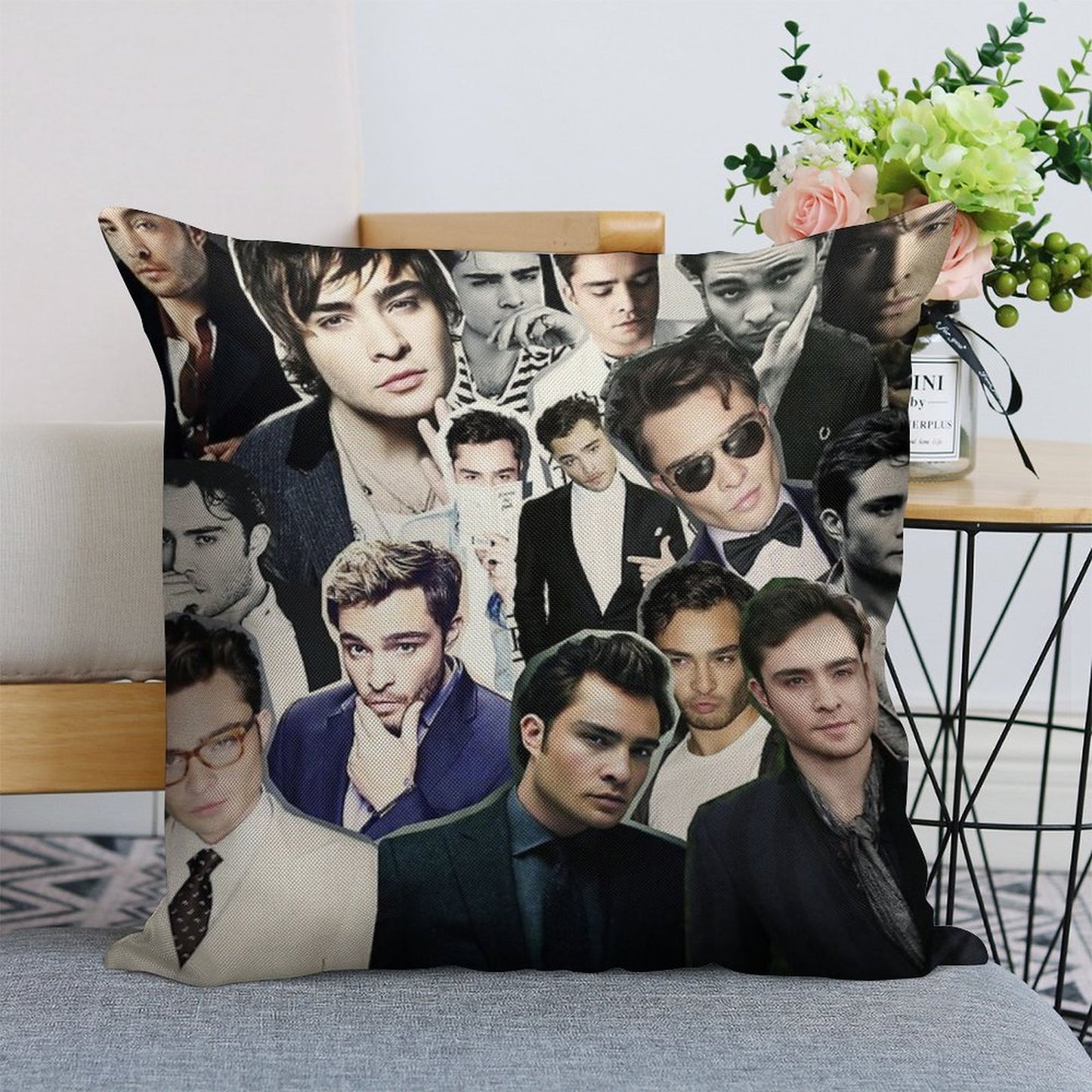 Ed Westwick Collage Linen Throw Pillow Cover