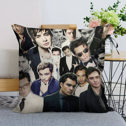 Ed Westwick Collage Linen Throw Pillow Cover