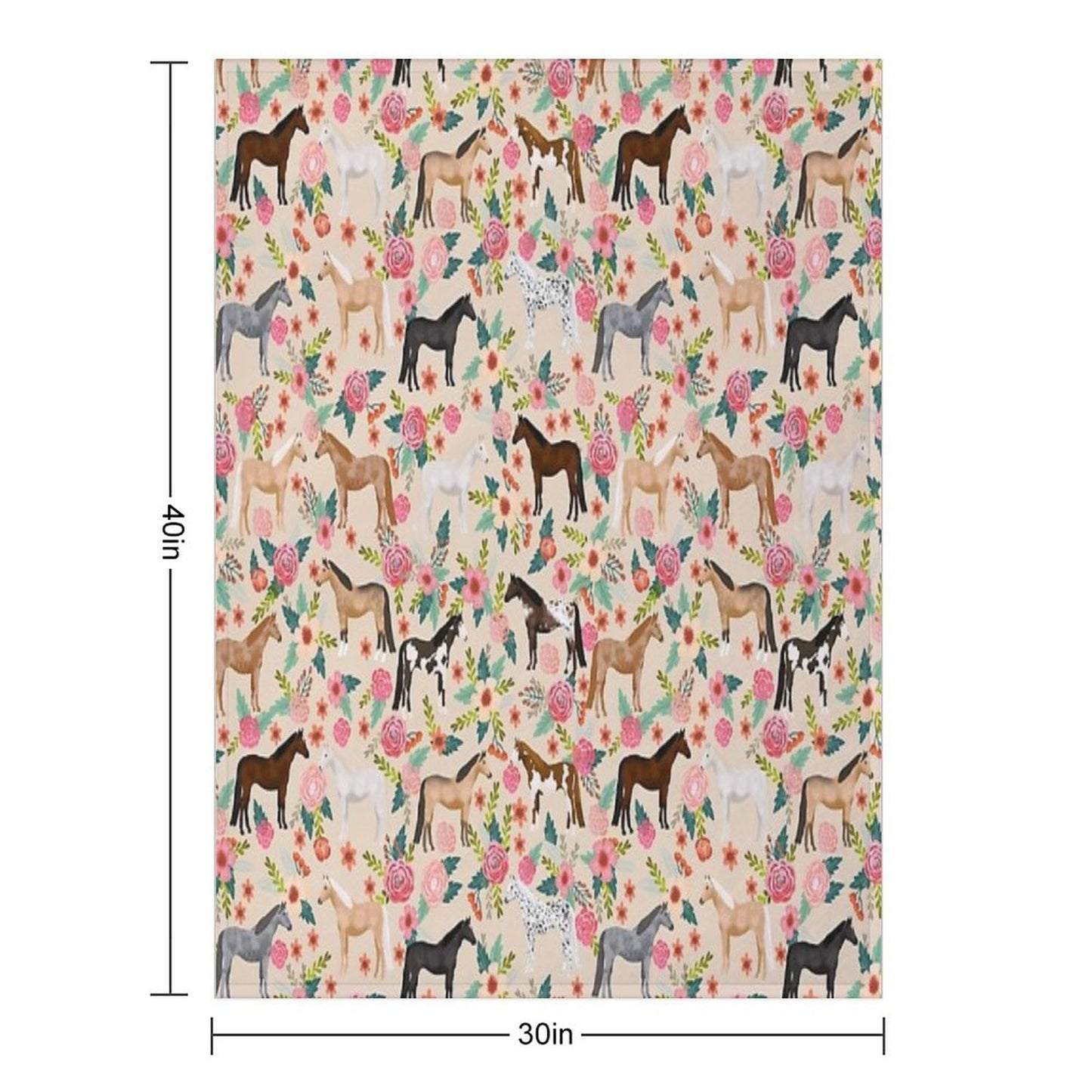 Horses Floral Horse Breeds Farm Animal Pets Throw Blanket