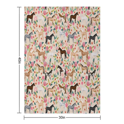 Horses Floral Horse Breeds Farm Animal Pets Throw Blanket