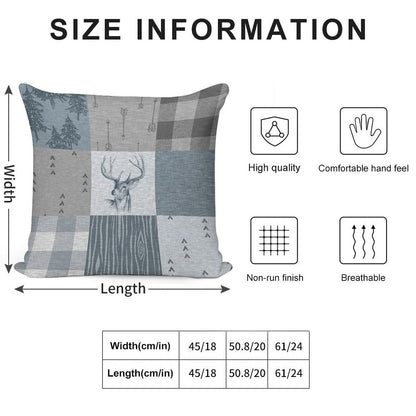Deer Patchwork - Rustic Blue And Grey Soft Multiple Sizes Throw Pillow
