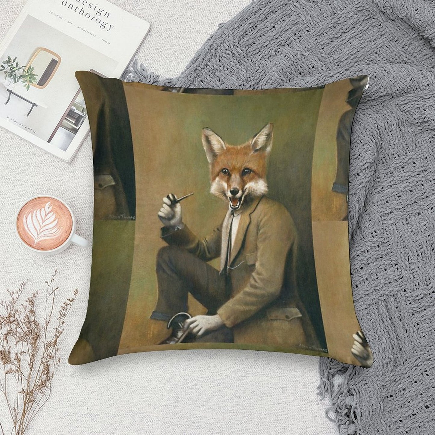 Vintage Mr Fox Soft Skin-Friendly Throw Pillow