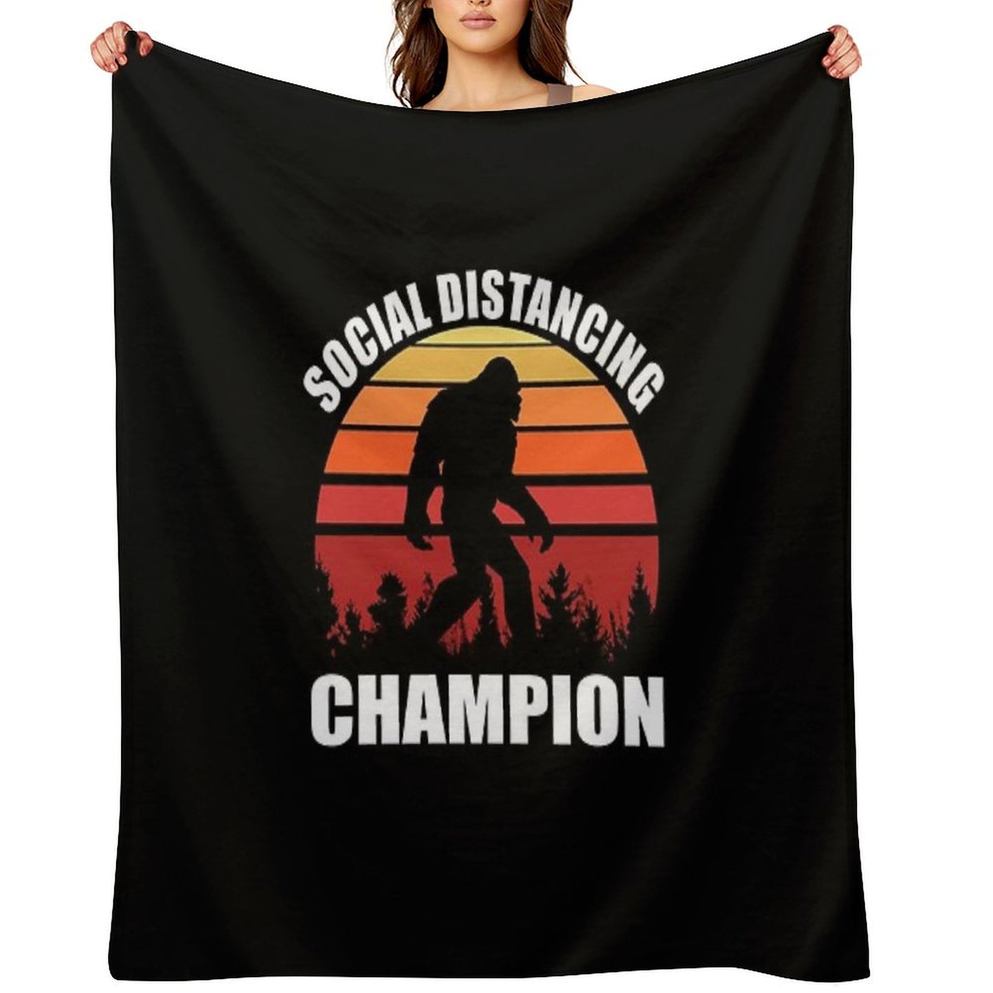 Bigfoot Funny Social Distancing Champion Vintage Sunset Throw Blanket