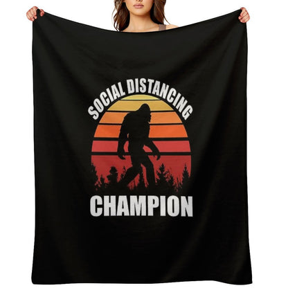 Bigfoot Funny Social Distancing Champion Vintage Sunset Throw Blanket