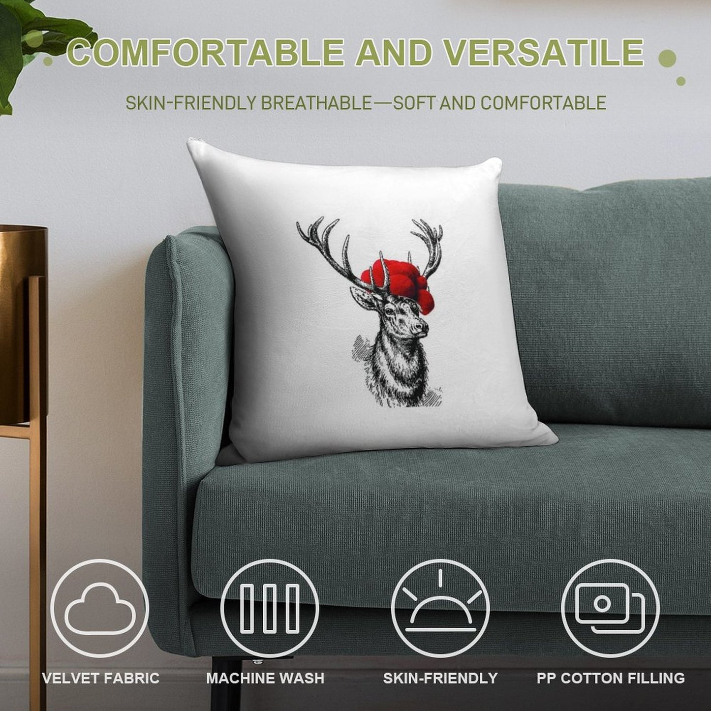 Deer with A Pollen Hat Soft Style Accent Throw Pillow