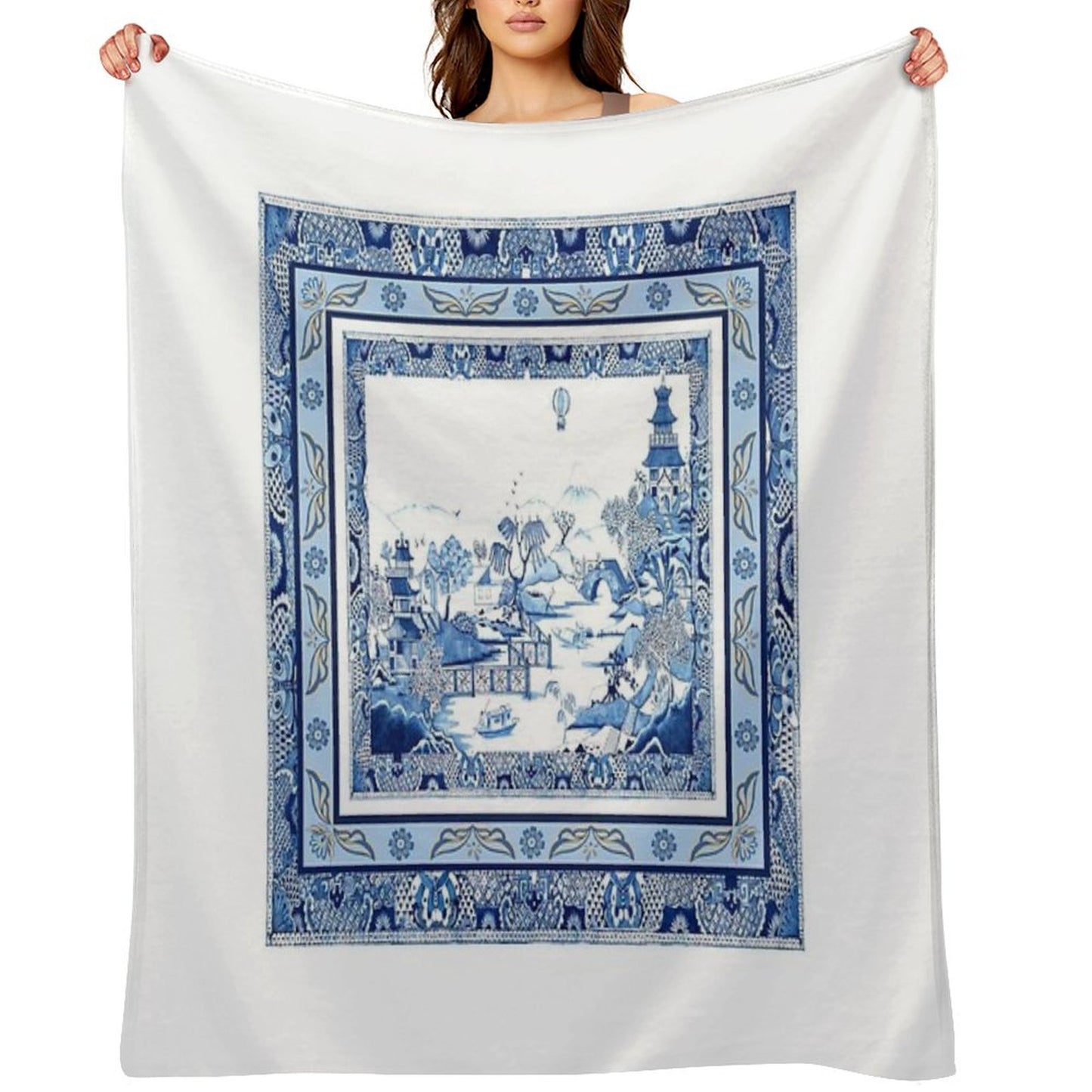 Blue Willow Double Frame Throw Blanket