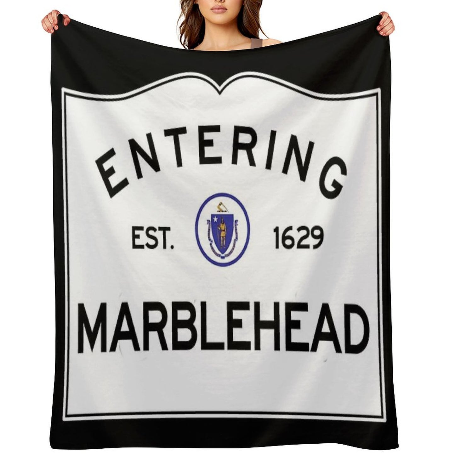 Entering Marblehead - Commonwealth of Massachusetts Road Sign Throw Blanket