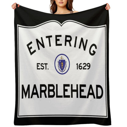Entering Marblehead - Commonwealth of Massachusetts Road Sign Throw Blanket