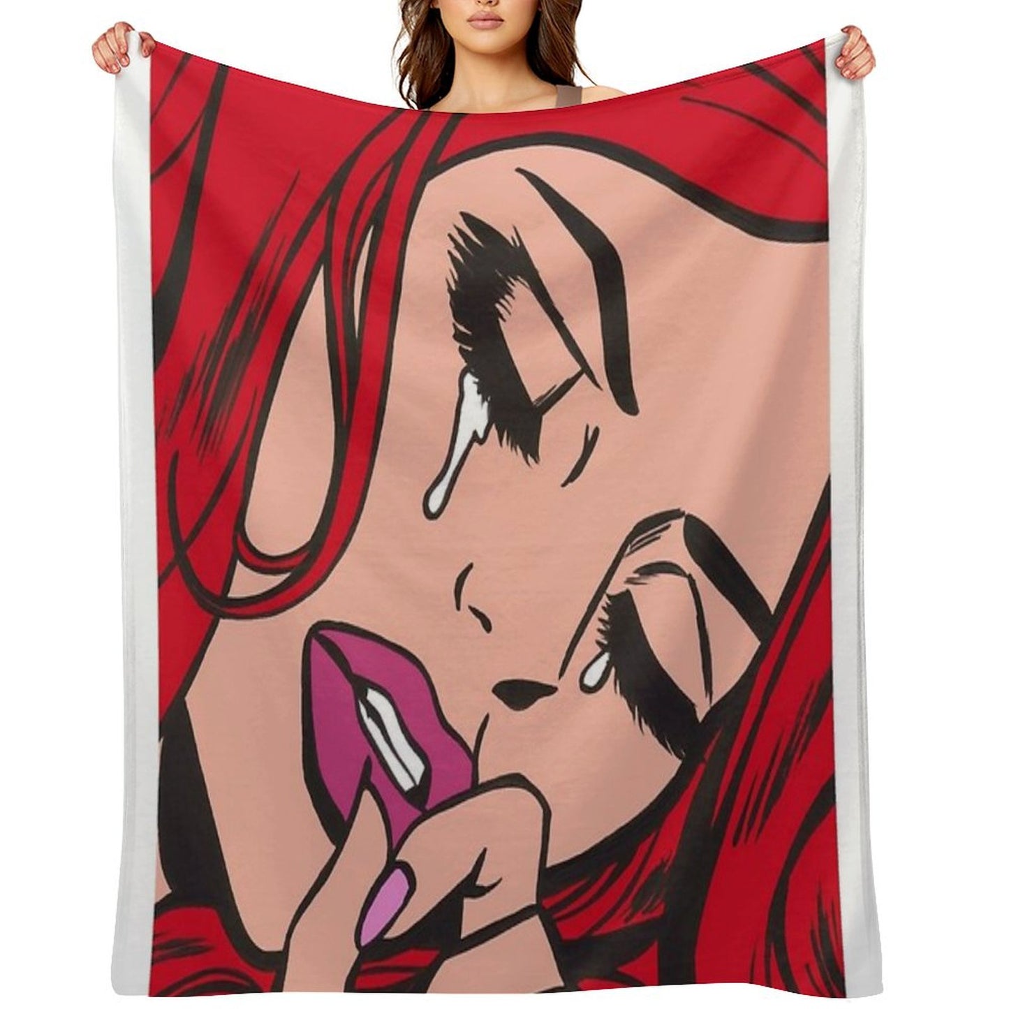 Red Crying Comic Girl Throw Blanket