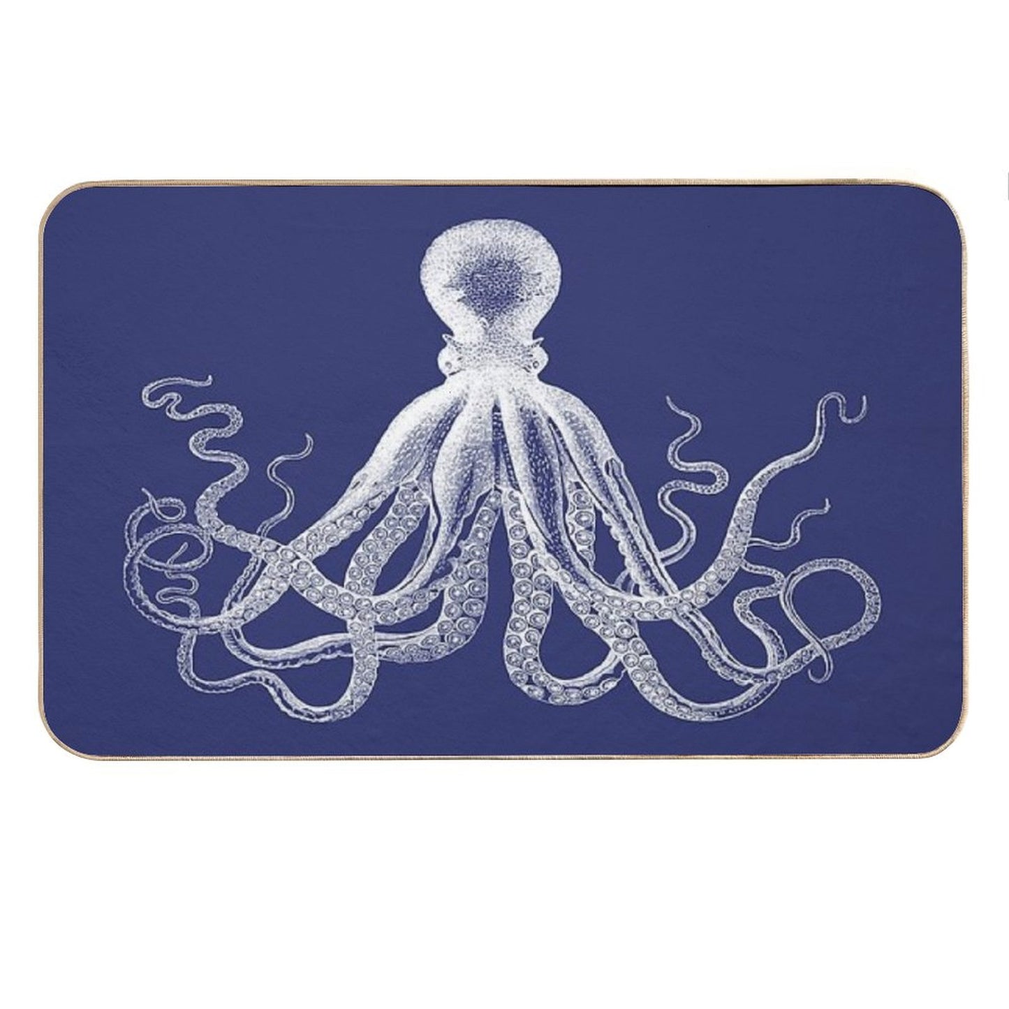 Octopus  Vintage Octopus  Tentacles  Sea Creatures  Nautical  Ocean  Sea  Beach  Navy Blue And White Bath Mat