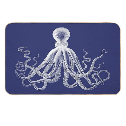 Octopus  Vintage Octopus  Tentacles  Sea Creatures  Nautical  Ocean  Sea  Beach  Navy Blue And White Bath Mat