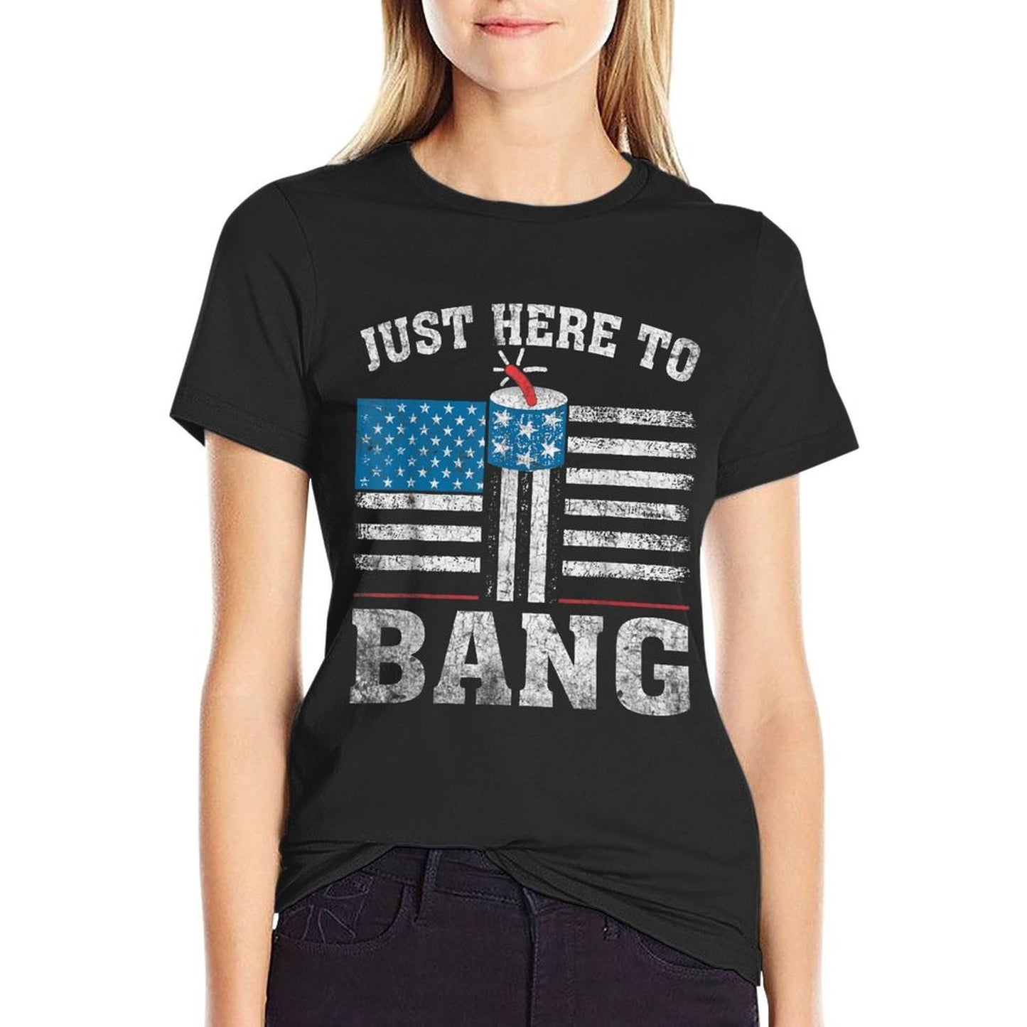 Retro Just Here To Bang 4th OF July American Red  Summer-ready Fabric T-Shirt