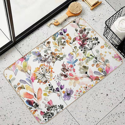 Wild Flowers And Plants Watercolor - Wild Nature Botanical Print  Fade-Resistant Bath Mat