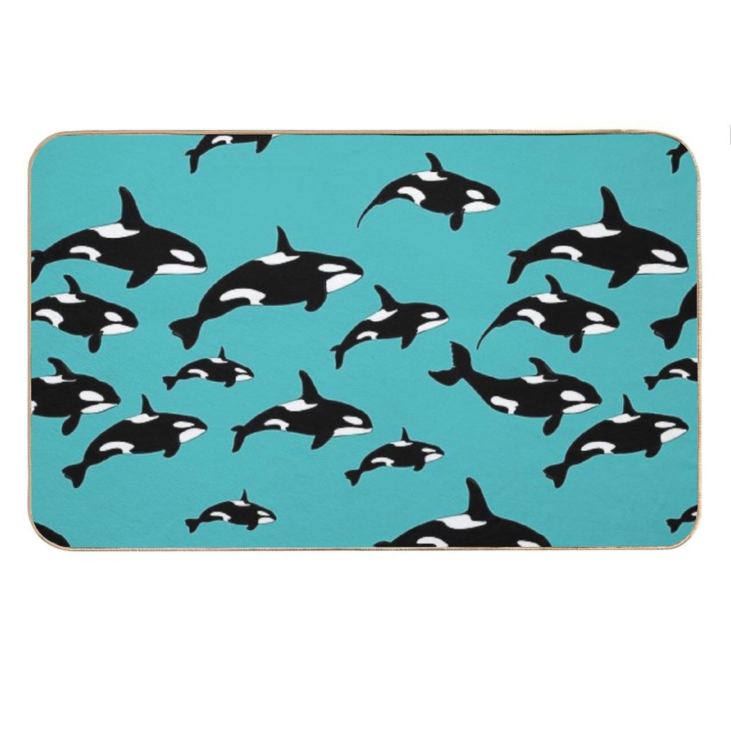 Orca Killer Whales Pattern on Blue Bath Mat