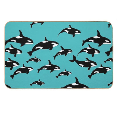 Orca Killer Whales Pattern on Blue Bath Mat