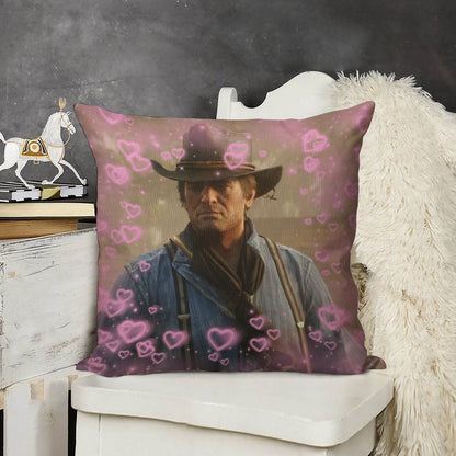 Arthur Morgan Hearts Linen Throw Pillow Cover