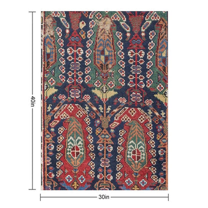 Midnight Blue Botehs 19th Century Authentic Colorful Red Aztec Shapes Rug Throw Blanket