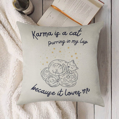 Karma Is A Cat Linen Throw Pillow Cover