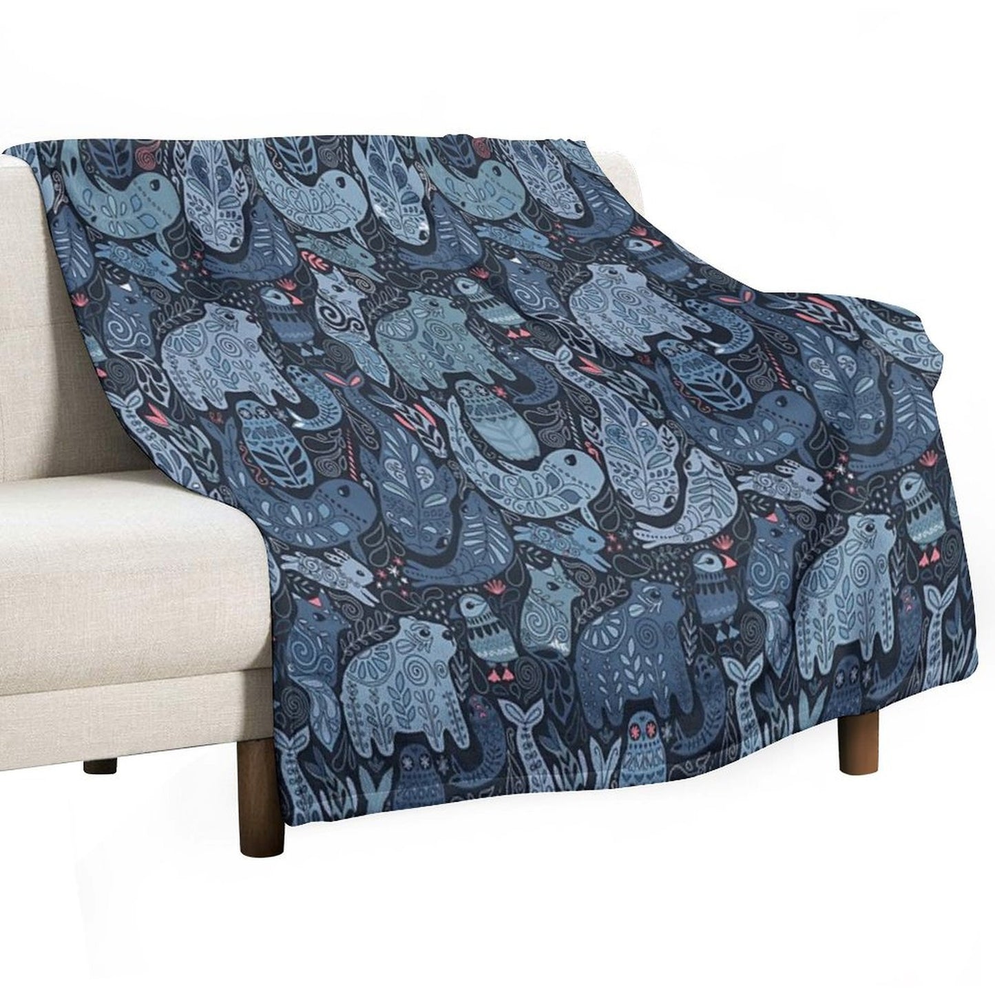 Arctic Animals. Narwhal, Polar Bear, Whale, Puffin, Owl, Fox, Bunny, Seal. Throw Blanket