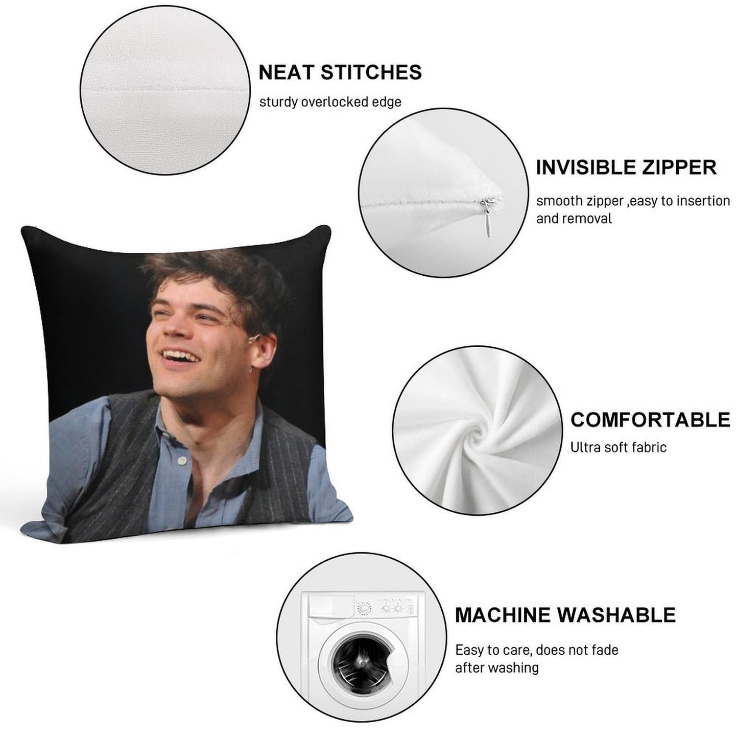 Jeremy Jordan Newsies Soft Reinforced Edging Throw Pillow