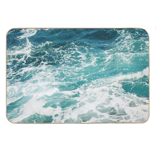 Blue Ocean Waves Bath Mat