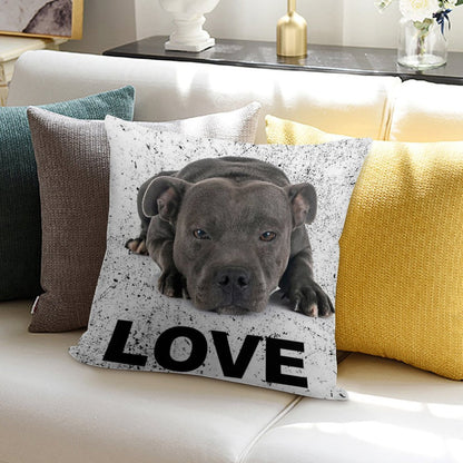 Love Is 4 Paws & Waggy Tail Blue Staffordshire Bull Terrier Soft Washable Throw Pillow